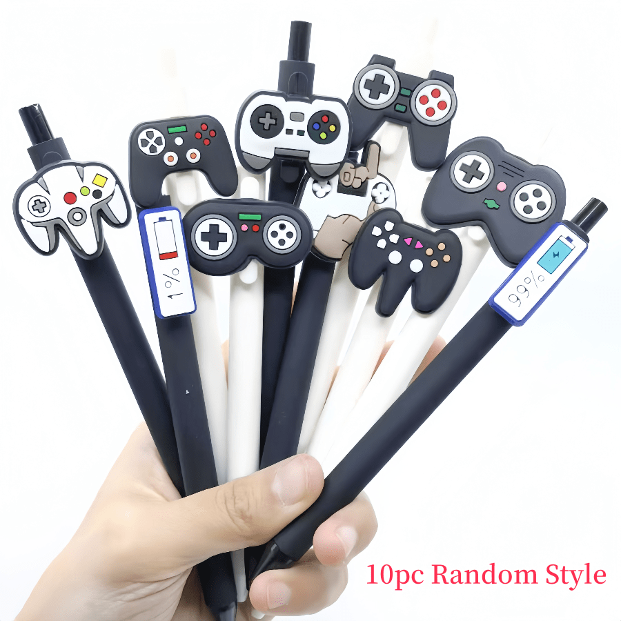 3pcs/5pcs/10pcs Cute & Funny Black & White Video Game Controller Shaped Pen, Includes Ballpoint Pen, Gel Pen, Rollerball Pen, Vegetable & Flower Novelty Pens, Suitable For Students, Girls, Back To School Gift Fillers