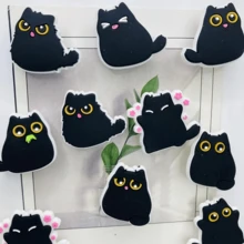 Set de 4/10 piezas de imanes de refrigerador con forma de gato gordo estilo Kawaii, decorativos de resina blanda con diseño de gato negro, un regalo multifuncional adecuado para cocinas y oficinas, una opción ideal para festivales - Negro - Ver 3