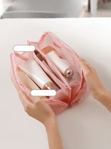 1pc Breathable Mesh Cosmetic Bag - Large Capacity, Multi-Layer Organizer With Handles, Portable And Stylish Makeup Pouch For Women, Breathable Storage Bag Transparent Mesh Texture
