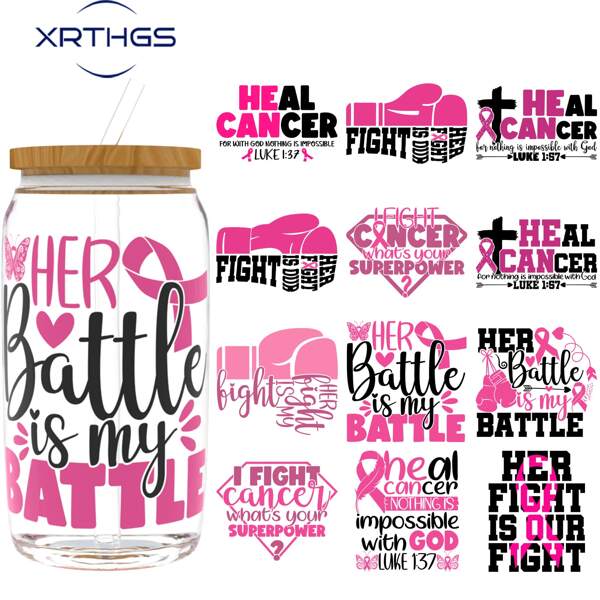 XRTHGS XRTHGS 12PCS/SET UV DTF Cup Wraps Cancer Awareness Pink Ribbon Style Self-Adhesive Sticker For Coffee Cups, Water Bottles, Home Decor, Laptops And Refrigerator DIY Crafts(Glass Not Included)
