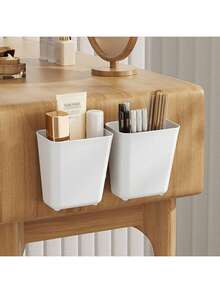 2/1 szt. Proste białe pudełko do przechowywania montowane na ścianie, zorganizowane przechowywanie pędzli do makijażu i produktów kosmetycznych