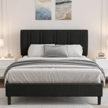 Upholstered Bed Frame With Headboard, Linen Fabric Platform Bed Frame With Tufted Headboard, No Box Spring Required, Easy Assembly, Pink/ White/ Black/ Blue, Twin/ Full/ Queen - màu đen - Xem 10
