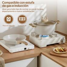 18 Piezas Juego de Sartenes, Bateria de Cocina, Sartenes Antiadherentes con Tapa de Cristal, Ollas de Cocina para Placas de Inducción y Gas, Sartenes Minimalistas (Beige) - Beis - Ver 8