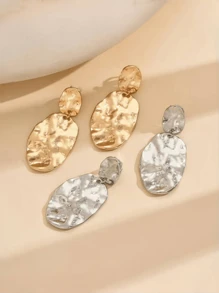 1 Pair Metal Textured Oval Layered Vintage Modern Geometric Drop Earrings, Exaggerated Design, Lightweight Luxury Accessories, Metal Texture