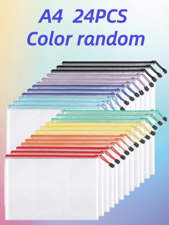 24 Zippered File Bags (A4, A5, A6 Multi-Color) For LABUBU,Back To School Stationery For Back To School Supplies, School Stationery, Pen Bags, Waterproof Plastic Mesh Bags, Board Game Storage Bags, Cosmetics Storage Bags, Paper Storage Bags, Multifunctional Color Waterproof Zipper Bags, Easy To Organize, Can Be Used To Store Study Supplies, Educational Toys, And Office Supplies.