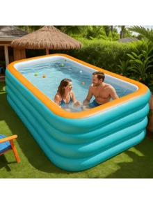 Inflatable Swimming Pool - Made Of Thick PVC Material, Suitable For Bathing And Relaxation, Foldable, Great For Outdoor Garden Entertainment And Summer Parties, Durable Design - Available In Multiple Models - A - View 6