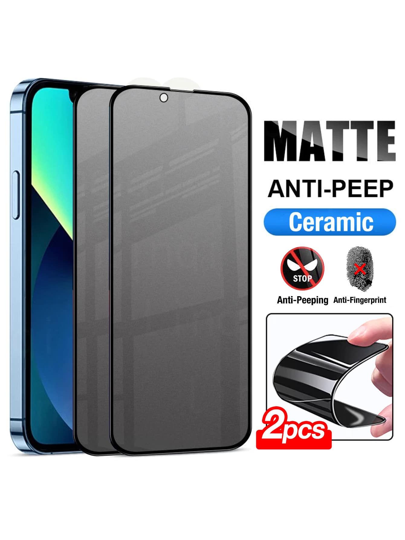 Yezodawee 2pcs Ceramic Matte Privacy Screen Protector, Compatible With IPhone 16 Pro Max/16 Plus, Anti-Fingerprint Anti-Peeping Ceramic PET Matte Privacy Nano Foldable Thin Film Screen Protector, Compatible With IPhone 16/15/14/13 Pro Max, Full Coverage - 2pcs - View 1