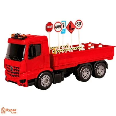 HYPER CLUB Caminhão de Obras 32cm com 11 placas Brinquedo Sinalização De Trânsito Brinquedo Sinalização