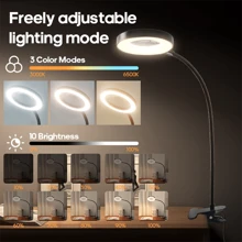 1 pièce Lampe de bureau loupe x5, lumière de lecture LED à 3 couleurs réglables, alimentation USB, design flexible de cou de cygne à 360°, convient pour la lecture, le bureau, la sculpture manuelle et autres loupes, lampes de bureau, lumières de travail en broderie et de beauté, lampe de chevet à clip avec protection des yeux