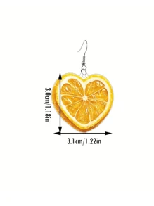 1 par de pendientes en forma de corazón con rebanadas de naranja de acrílico - Ligeros, joyería para fiestas de playa de verano, lindos pendientes con encantos para niñas, accesorio de vestimenta casual y idea de regalo, diseño encantador, artículo de moda, superficie suave, accesorio de moda