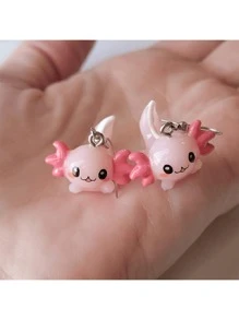 Boucles d'oreilles amusantes d'axolotl de la série océanique, boucles d'oreilles de baleine bleue à pois blanc