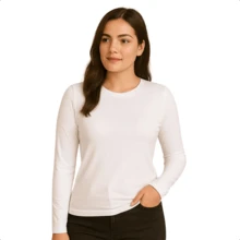 Women's Long Sleeve T-Shirt With Crew Neck In Suplex Fabric | 16 Color Variations Sizes P To Plus Size G2 Basic Plain - White - View 1