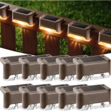16 件装户外太阳能甲板灯、防水户外装饰灯、太阳能花园灯、户外栅栏灯、太阳能台阶灯、暖色 LED 灯，适用于户外楼梯、台阶、栅栏、花园、阳台、庭院、露台和小路 - 咖啡棕 - 查看 12