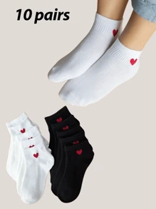 1 Par/5 Pares/10 Pares/20 Pares Meias Invisíveis Versáteis com Estampa de Coração Fofa, Adequadas para Uso Diário, Férias, Exterior - para Senhoras/Casais