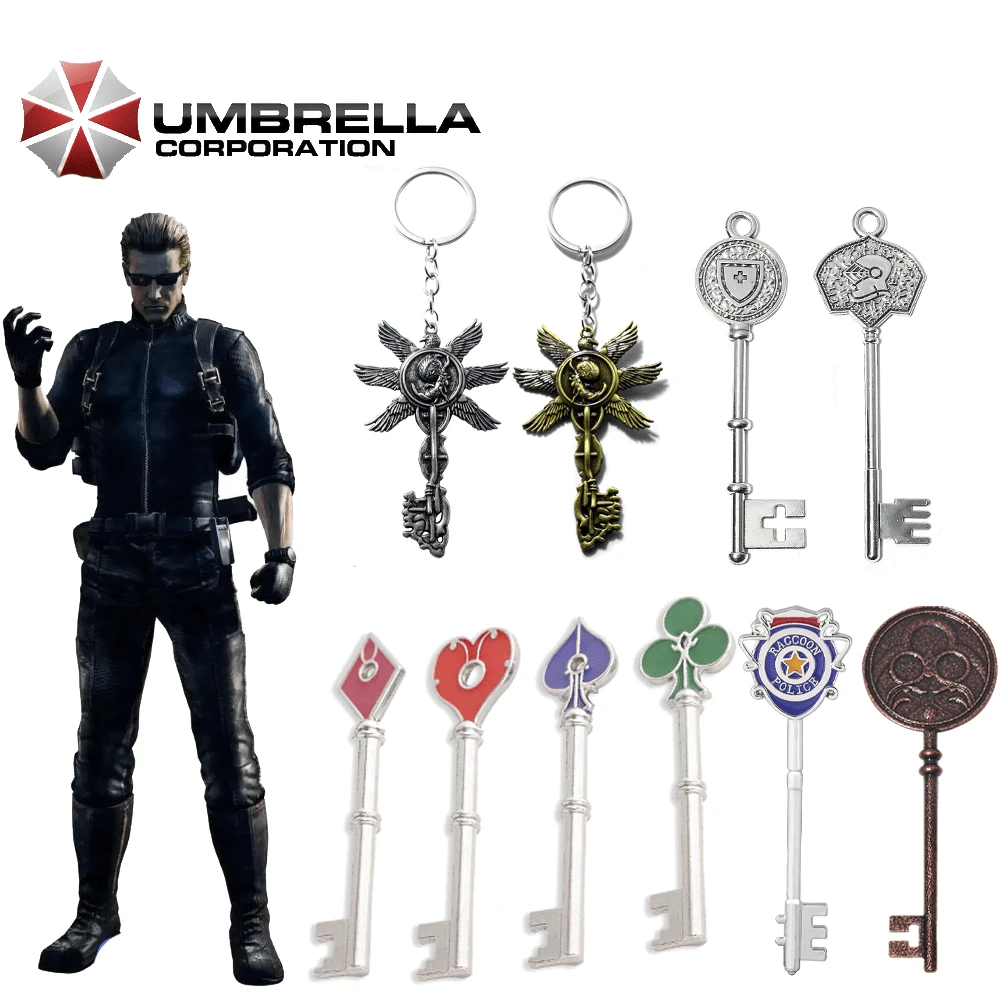 1pc Residents Evils RPD Keychains Playing Card Square Plum Heart Keyring Key For Men Jewelry Accessories Fans Collection