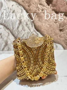 1 geantă de mână de lux cu strasuri strălucitoare pentru femei, geantă mini cu cristale pentru femei, geantă crossbody elegantă pentru petrecere cu lanț cu strasuri, geantă de petrecere cu model imprimat, perfectă pentru petrecere, nuntă, bal, eveniment formal, poșetă elegantă pentru femei