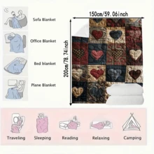 1 Chăn vải nỉ mềm in hình trái tim - Nhẹ, dễ mang theo khi đi du lịch, cắm trại, văn phòng, sử dụng ở bãi biển - Thiết kế màu be pha trộn thoải mái, Đồ dùng thoải mái khi đi du lịch | Chăn chắp vá | Bền và ấm cúng - Nhiều màu - Xem 11