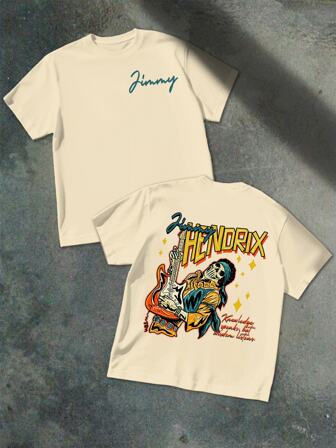 Classic Rock Legend Print 100% Cotton 220g Double Sided Printed T-Shirt, Music Icon Vibe, Ideal For Concert Themed Outings