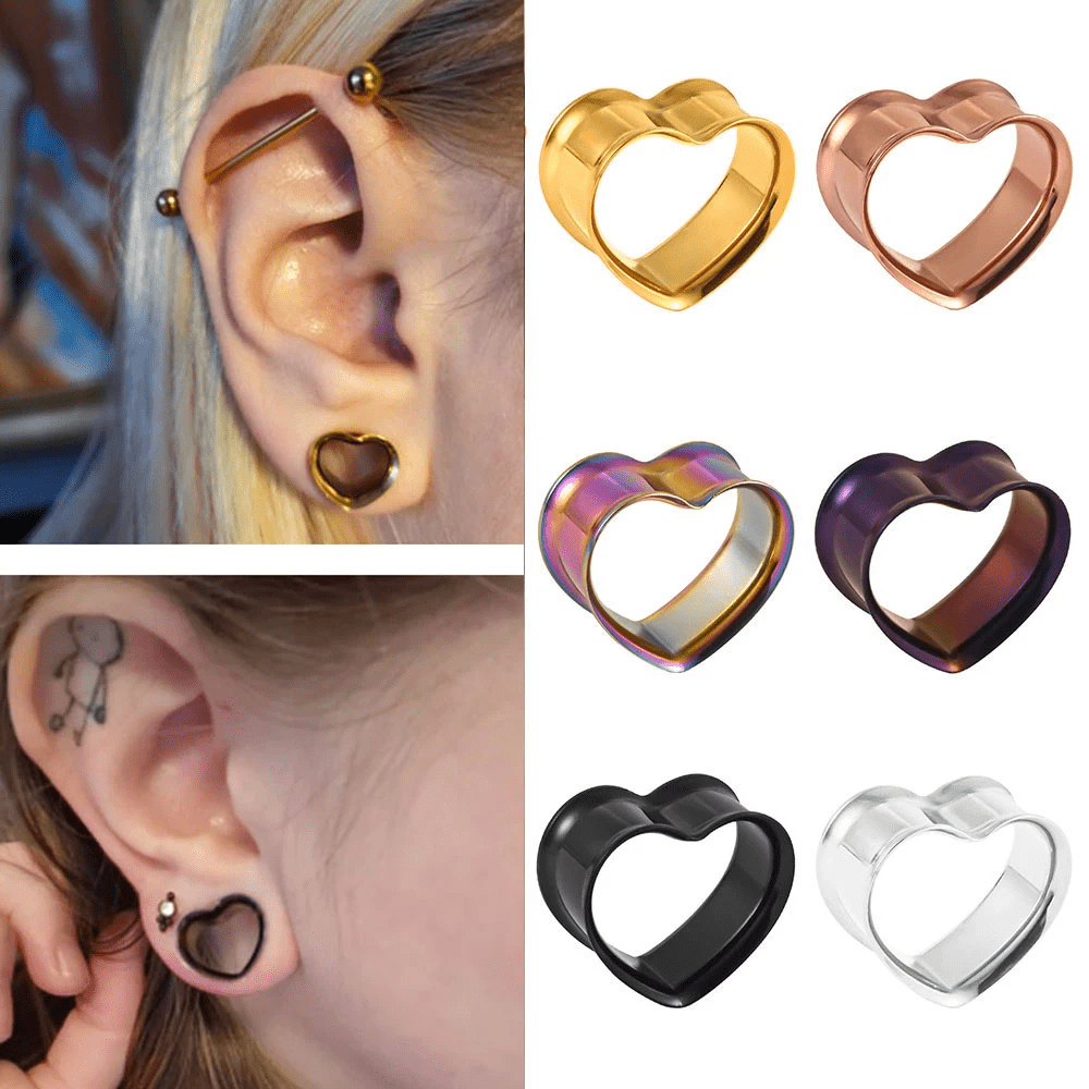 2pcs Hot Stainless Steel Heart Ear Plugs Gauges Expanders Body Piercing Jewelry Women Earring Tunnels Stretchers Earring