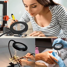 1 pièce Lampe de bureau loupe x5, lumière de lecture LED à 3 couleurs réglables, alimentation USB, design flexible de cou de cygne à 360°, convient pour la lecture, le bureau, la sculpture manuelle et autres loupes, lampes de bureau, lumières de travail en broderie et de beauté, lampe de chevet à clip avec protection des yeux