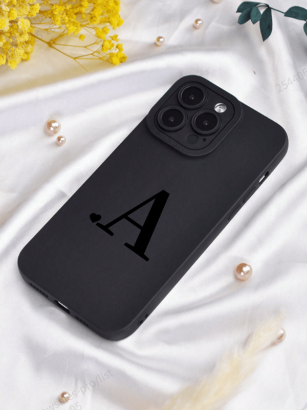 1pc A/B/C/D/E/F/G/H/I/J/K/L/M/N/O/P/Q/R/S/T/U/V/W/X/Y/Z Letter Pattern Black Angel Eye Matte Soft TPU Protective Case Cover Compatible With Apple,