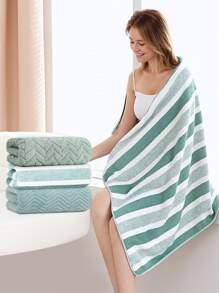 3pcs Set Bath Towels - Striped Shower Towels - 27.55 X 55.11 Inches/70 X 140 Cm - Soft Absorbent, Good Drying Effect - With Hanging Loop, Quick Drying, Easy To Hang - Suitable For All Seasons - Skin-Friendly, No Shedding, No Fading - Bathroom Shower Towel Set - Applicable For Bathroom, Beauty Salon, Hotel, Swimming Pool, SPA, Holiday Travel, Sports, Gym, Beach Back To School For Beauty Salon Home Bathroom
