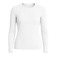 Women's Long Sleeve T-Shirt With Crew Neck In Suplex Fabric | 16 Color Variations Sizes P To Plus Size G2 Basic Plain - White - View 4
