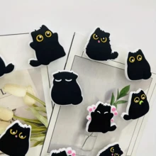 Set de 4/10 piezas de imanes de refrigerador con forma de gato gordo estilo Kawaii, decorativos de resina blanda con diseño de gato negro, un regalo multifuncional adecuado para cocinas y oficinas, una opción ideal para festivales - Negro - Ver 2