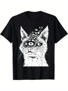 Weird Nuclear Cat Trash Subculture Harakuju  Horror Gothic Style T-Shirt - Black - View 1