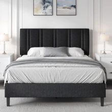 Upholstered Bed Frame With Headboard, Linen Fabric Platform Bed Frame With Tufted Headboard, No Box Spring Required, Easy Assembly, Pink/ White/ Black/ Blue, Twin/ Full/ Queen - màu đen - Xem 1