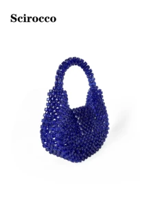 New Handmade Acrylic Beaded Mini Handbag, Exquisite Texture, Chic & Shiny - Royal Blue - View 3