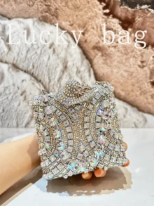 1 geantă de mână de lux cu strasuri strălucitoare pentru femei, geantă mini cu cristale pentru femei, geantă crossbody elegantă pentru petrecere cu lanț cu strasuri, geantă de petrecere cu model imprimat, perfectă pentru petrecere, nuntă, bal, eveniment formal, poșetă elegantă pentru femei