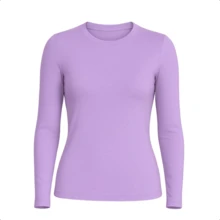 Women's Long Sleeve T-Shirt With Crew Neck In Suplex Fabric | 16 Color Variations Sizes P To Plus Size G2 Basic Plain - Purple - View 4