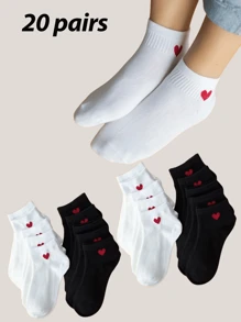 1 Par/5 Pares/10 Pares/20 Pares Meias Invisíveis Versáteis com Estampa de Coração Fofa, Adequadas para Uso Diário, Férias, Exterior - para Senhoras/Casais