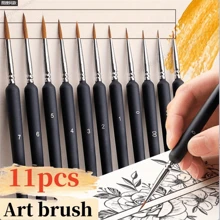 11 pièces Ensemble de pinceaux de détail fin : style mini à pointe fine, convient pour l'aquarelle, la peinture à l'huile, la peinture acrylique, la peinture faciale et des ongles, le dessin de modèle proportionnel, facile à contrôler les fines opérations telles que le crochetage, les traits, les dessins au trait, etc., pour les fournitures scolaires, la rentrée scolaire