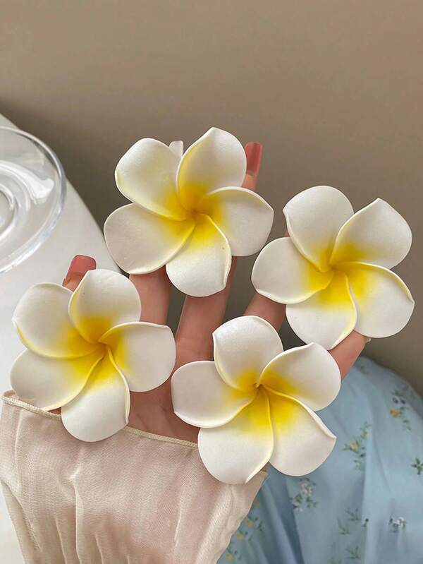 4pcs/2pcs Faux Plumeria Hair Clips, Coastal Resort Style Side Hair Clips, Elegant Hair Accessories, Clothing Decoration