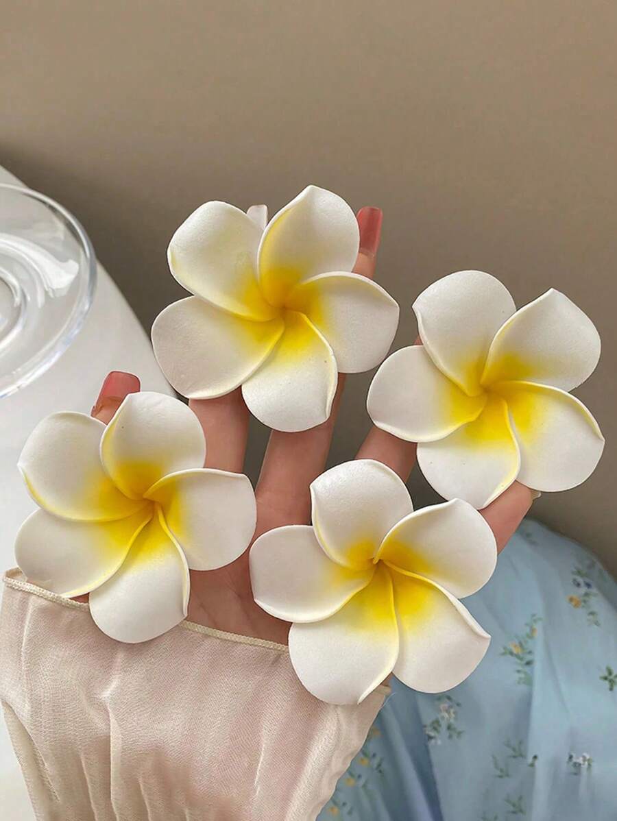 4pcs/2pcs Faux Plumeria Hair Clips, Coastal Resort Style Side Hair Clips, Elegant Hair Accessories, Clothing Decoration
