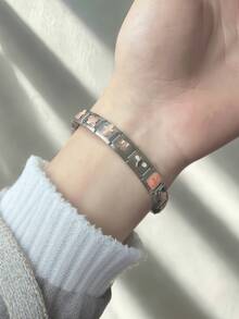 1pc French Elegant Stainless Steel Modular Interchangeable Heart & Bow Bracelet Set, Suitable For Friends, Siblings, Mothers, Everyday Wear - Multicolor - View 7