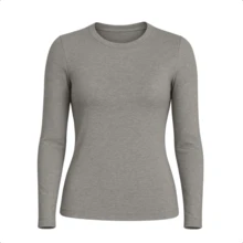 Camiseta Manga Longa Feminina Decote Gola Careca em Tecido Suplex | 16 Variações de Cores Tamanhos P ao Plus Size G2 Básica Lisa - Cinza - Visão 5