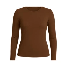 Women's Long Sleeve T-Shirt With Crew Neck In Suplex Fabric | 16 Color Variations Sizes P To Plus Size G2 Basic Plain - Rust Brown - View 3