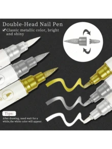 10 Pieces Set Of Thick And Thin Dual Head Nail Metal Painting Pens, Colored Hook And Line Strokes, Flower Pens, Nail Art DIY Multifunctional Brushes - Black and White - View 4