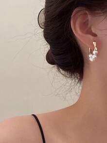 1 Pair Of Copper High Gloss Pearl Earrings, Worn Front And Back, Vintage French Pearl Earrings, Suitable For Women To Wear