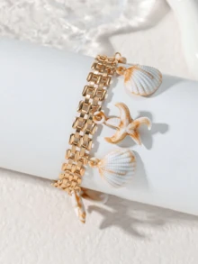 1 pezzo Cavigliera in lega di zinco con decorazioni a tema nautico metallico, con stelle marine, tartarughe e conchiglie, adatta per abbigliamento quotidiano e per vacanza delle donne