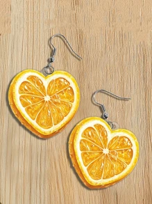 1 par de pendientes en forma de corazón con rebanadas de naranja de acrílico - Ligeros, joyería para fiestas de playa de verano, lindos pendientes con encantos para niñas, accesorio de vestimenta casual y idea de regalo, diseño encantador, artículo de moda, superficie suave, accesorio de moda