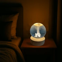 Our Lady Of Fatima 3D Crystal Ball Table Lamp With Wooden Base And USB LED Light - 米色 - 查看 5