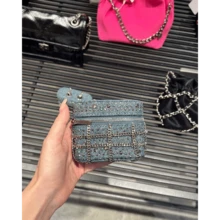 Cowboy Chain Rhinestone Women Crossbody Bags Fashion Zipper Denim Small Handbag Adjustable Simple Blue Shoulder Bags - Blue - View 1