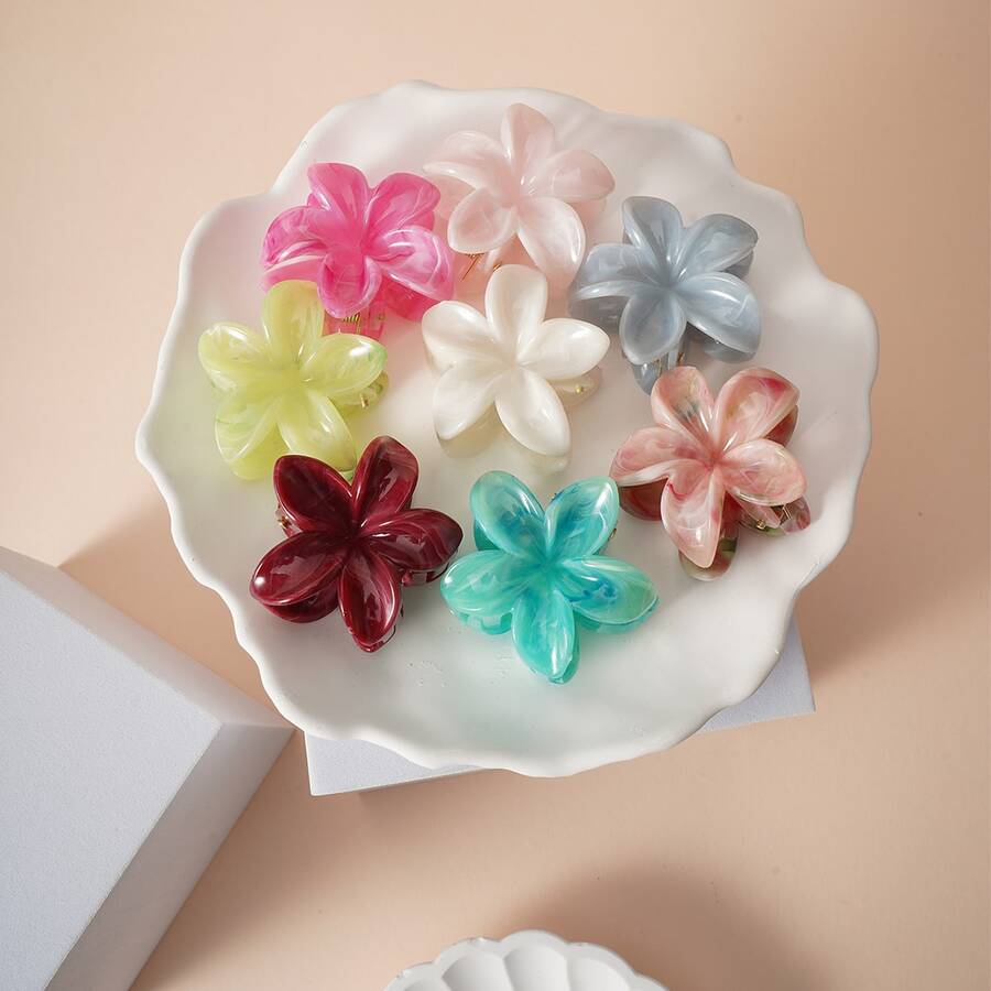 8 قطعة/مجموعة، 4 سم قطر، مشابك شعر بشكل زهرة ذات نمط رخامي - إكسسوارات شعر ذيل الحصان - تصميم أنيق وجميل، مناسبة للارتداء اليومي والكريسماس والمدرسة والجامعة، مشابك شعر مخلبية للموضة في فصل الخريف والشتاء للإجازات والملابس النسائية