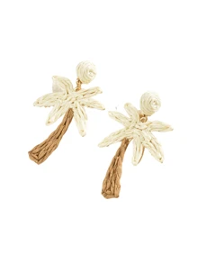 1 par de pendientes de diseño de hoja de palma en estilo bohemio, pendientes tejidos a mano de rafia con diseño de árbol de coco, inspirados en la moda, aptos para mujeres para la playa, vacaciones y fiestas