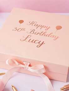 1pc 2025 Personalized Birthday Pink Gift Box, Truly Foil-Printed Name And Age, Personalized Birthday Gift Box With Name, Custom Birthday Pink Gift Box, Happy Birthday Gift Box, 30th Birthday Gift Box, Birthday, Anniversary, Party And Party Gifts, Bridesmaid Pink Gift Box - Pink - View 4