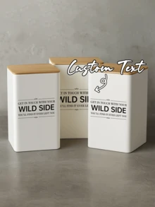 1 件可定制装饰厨房/浴室储物罐，可定制装饰储物，咖啡罐，竹盖金属盒，简约时尚的家居装饰，非常适合旅行、野餐、露营、厨房、圣诞派对、办公室/学校/家庭桌面储物盒、返校桌面装饰